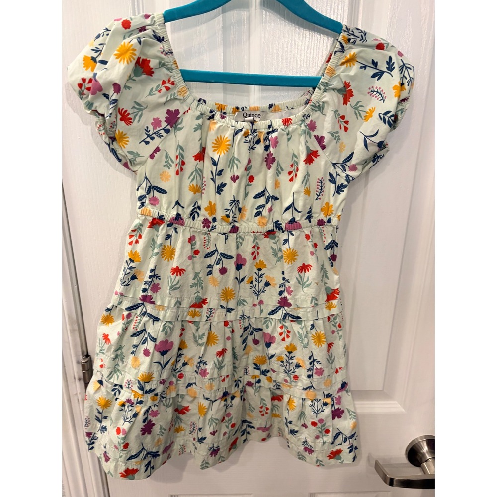 Quince Tiered Dress Mint Green Floral Organic Cotton Puff Sleeve Wildflower 3T